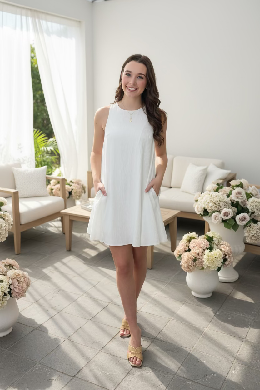 White Simplicity Crew Neck A-Line Mini Dress - Jolie Femme Boutique