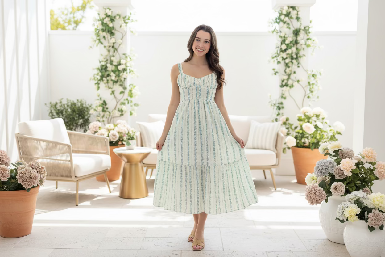 Floral Stripe Midi Dress - Jolie Femme Boutique