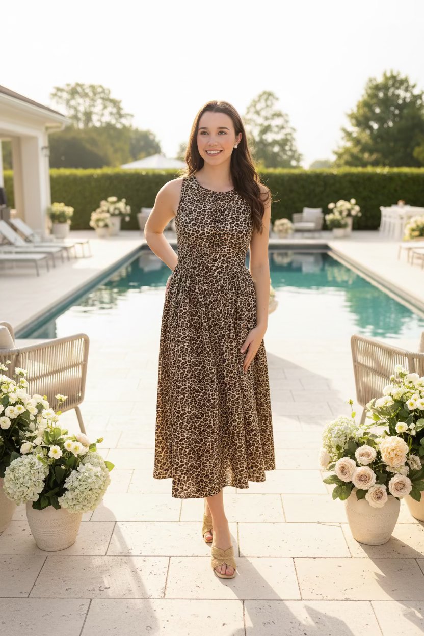 Leopard Print Poplin Midi Dress - Jolie Femme Boutique
