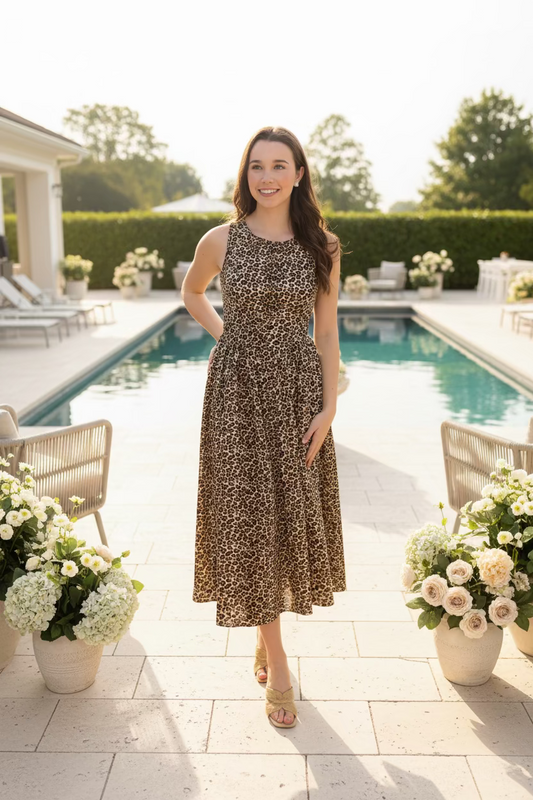 Leopard Print Poplin Midi Dress - Jolie Femme Boutique