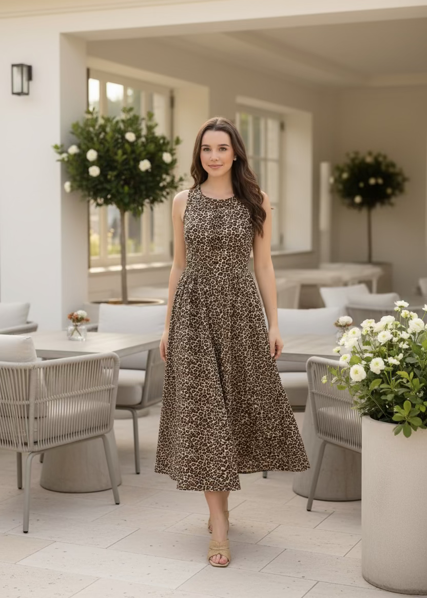 Leopard Print Poplin Midi Dress - Jolie Femme Boutique