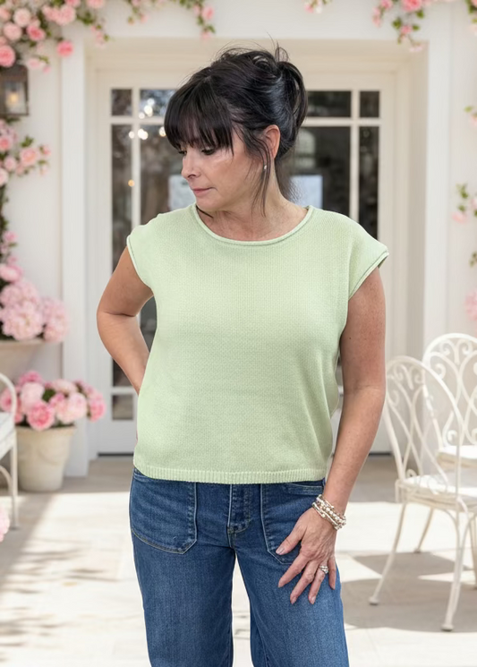 Soft Lime Green Cap Sleeve Top - Jolie Femme Boutique