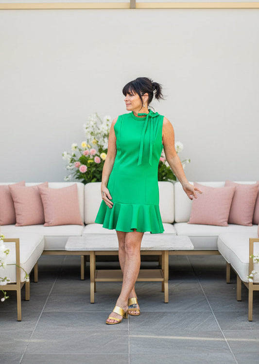 Sleeveless Bow Detail Ruffle Hem Dress