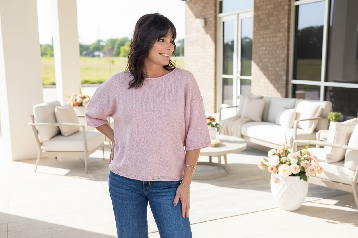 Light Pink Raw Edge Top - Jolie Femme Boutique