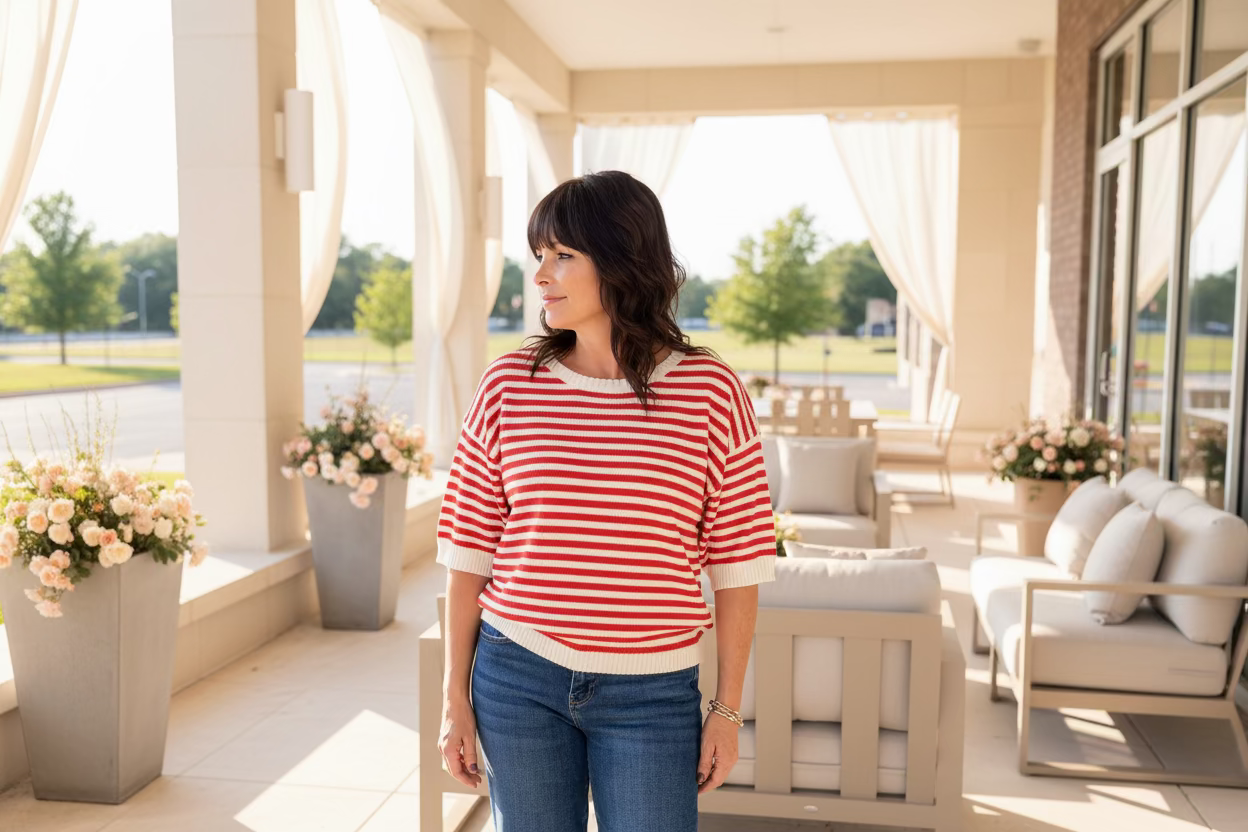 Red Stripe Short Sleeve Top - Jolie Femme Boutique