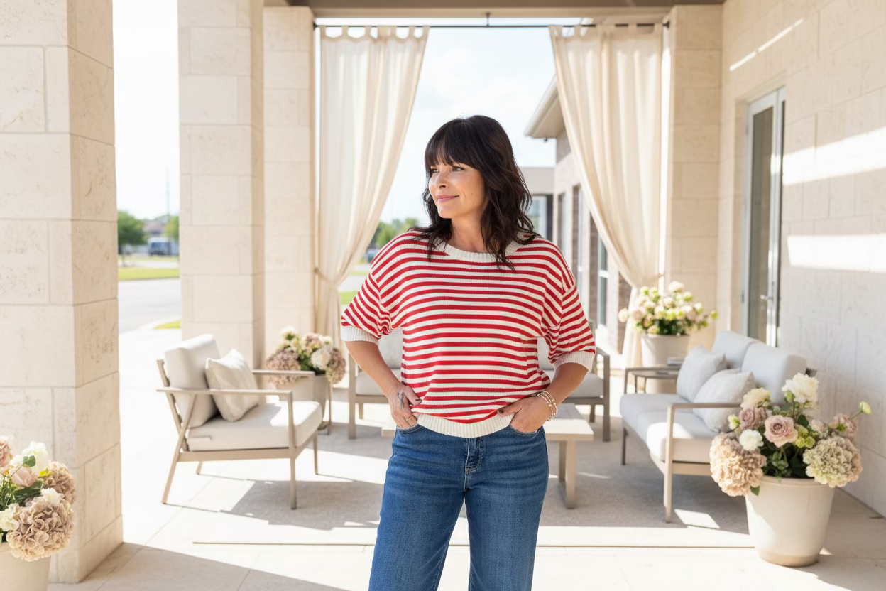 Red Stripe Short Sleeve Top - Jolie Femme Boutique