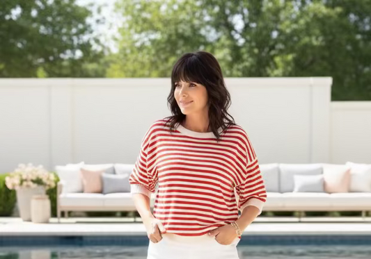 Red Stripe Short Sleeve Top - Jolie Femme Boutique