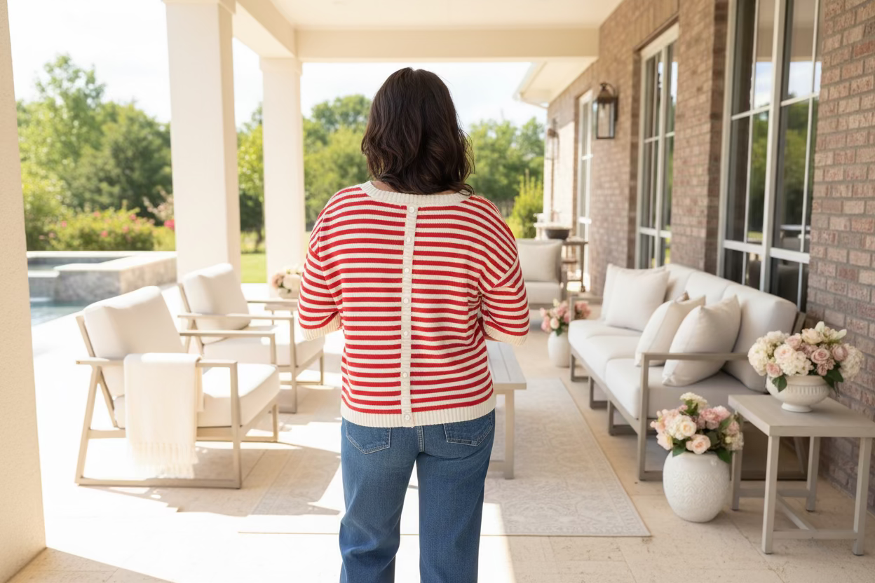 Red Stripe Short Sleeve Top - Jolie Femme Boutique