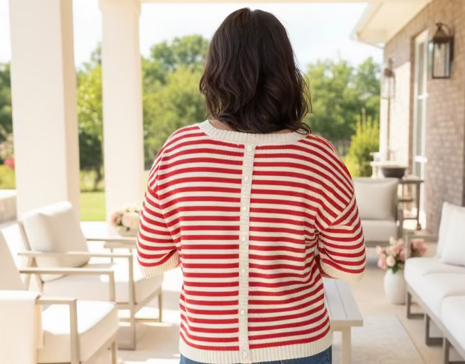Red Stripe Short Sleeve Top - Jolie Femme Boutique