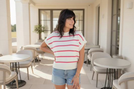 Pink Stripe Short Sleeve Top - Jolie Femme Boutique