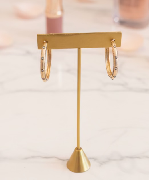 Brushed Gold & Hematite CZ Hoop - Jolie Femme Boutique