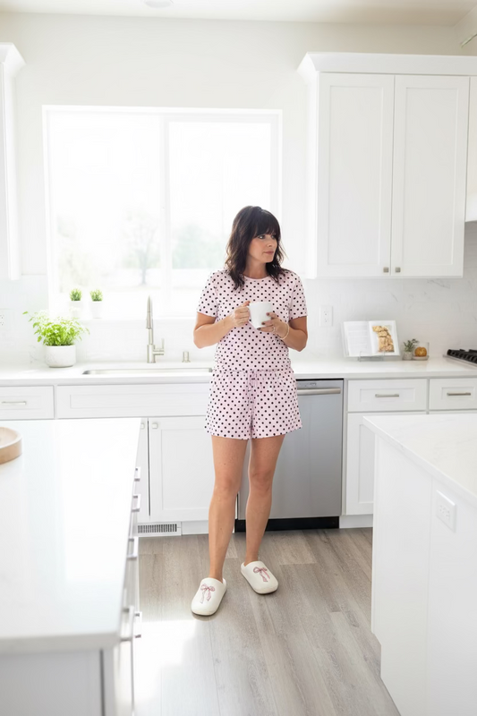 Pink Polka Dot Short Sleeve Short Set - Jolie Femme Boutique