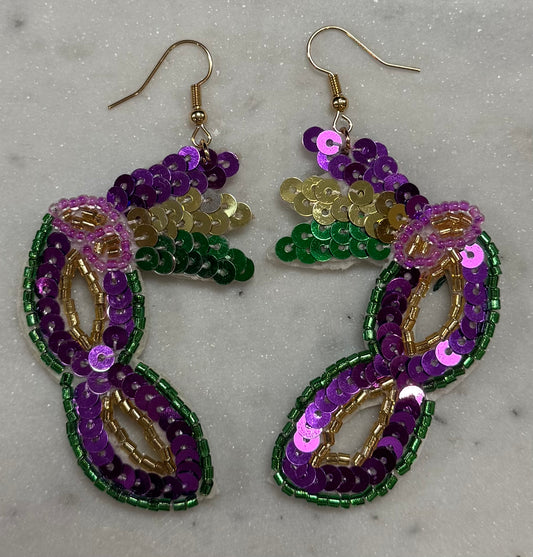 Sequin Mardi Gras Mask Earrings