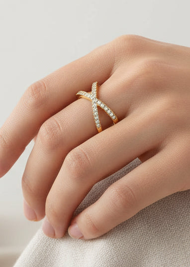 Large Pavé Criss Cross Adjustable Ring