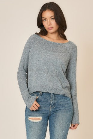 Light Knit Mélange Boat Neck Sweater