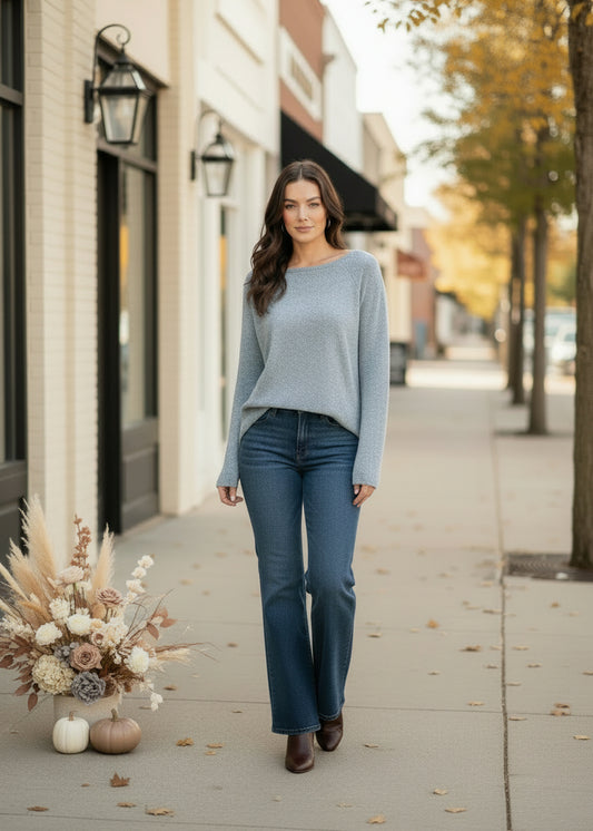 Light Knit Mélange Boat Neck Sweater