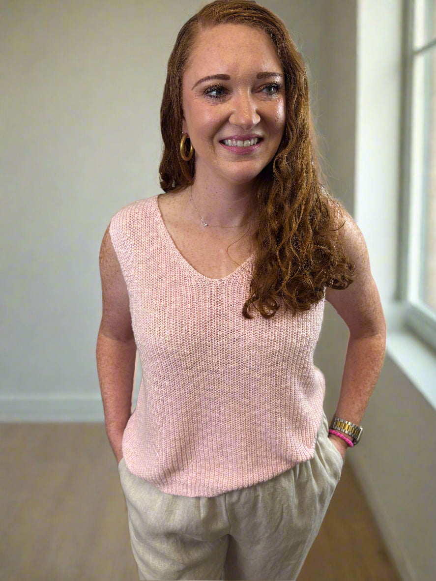 Light Pink Sleeveless Crochet Top - Jolie Femme Boutique