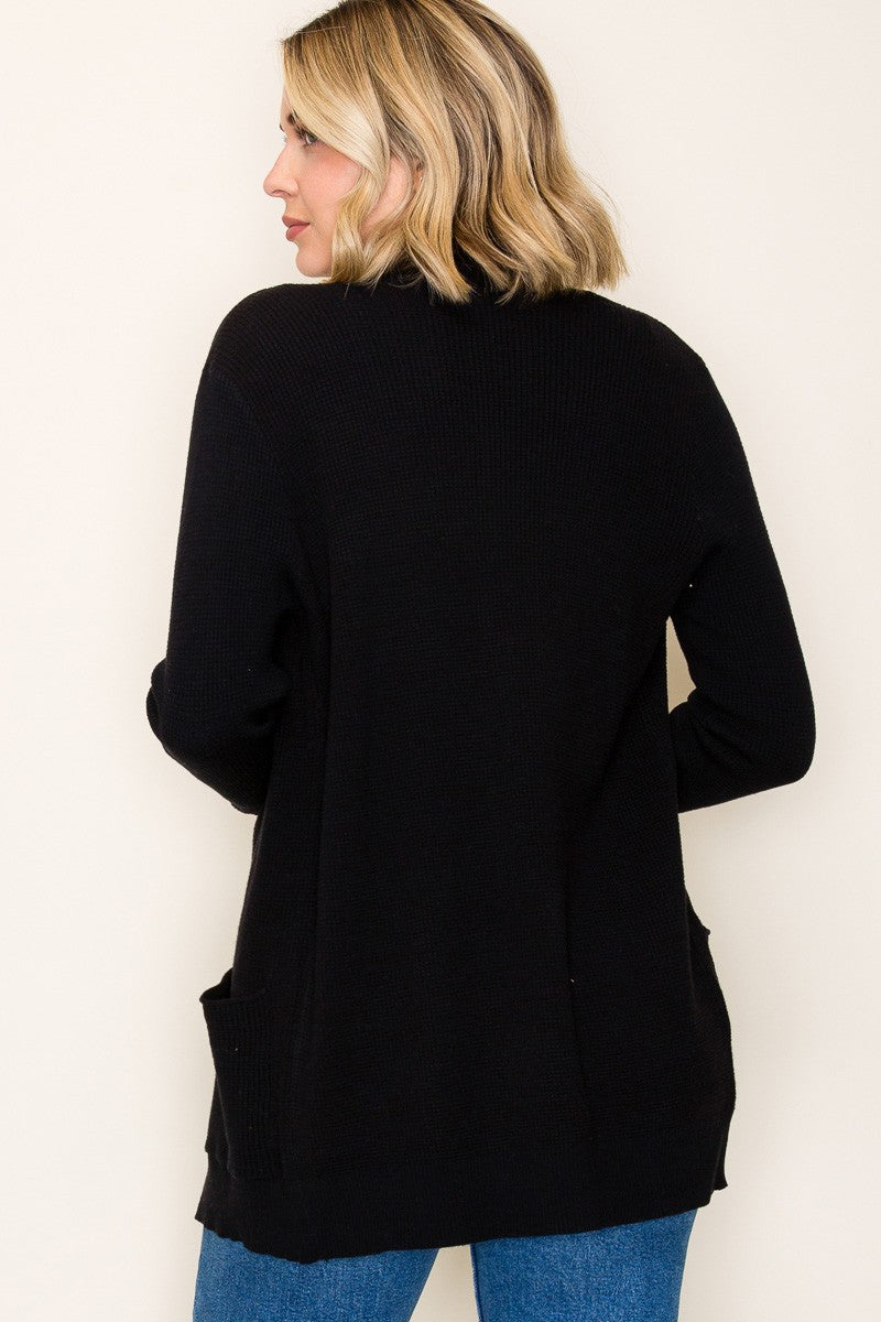 Mini Waffle Knit Open Front Cardigan