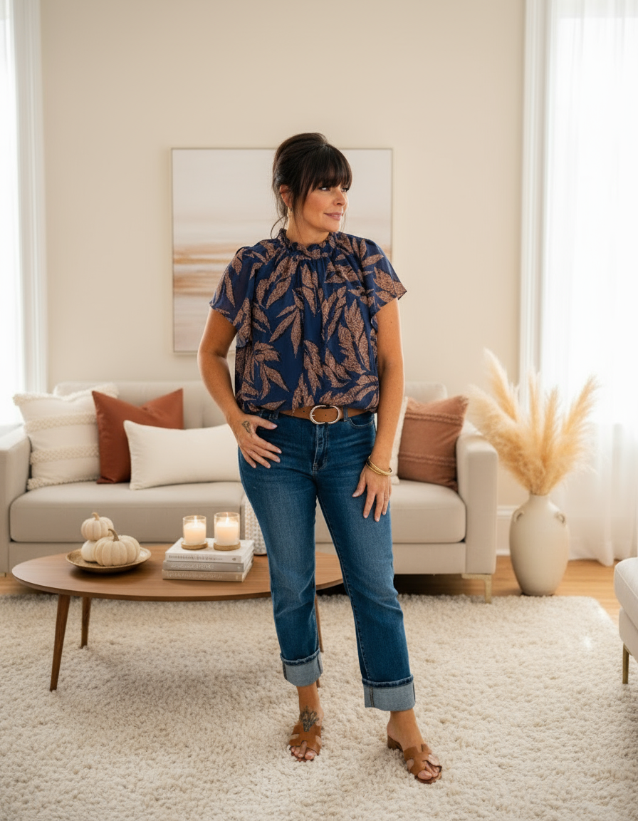 Navy Flutter Sleeve Top - Jolie Femme Boutique