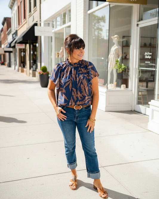 Navy Flutter Sleeve Top