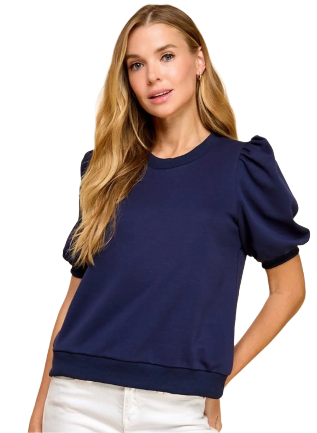 Navy Puff Sleeve Top