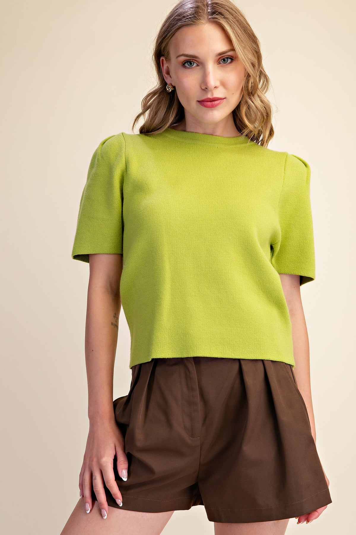 Olive Puff Sleeve Top