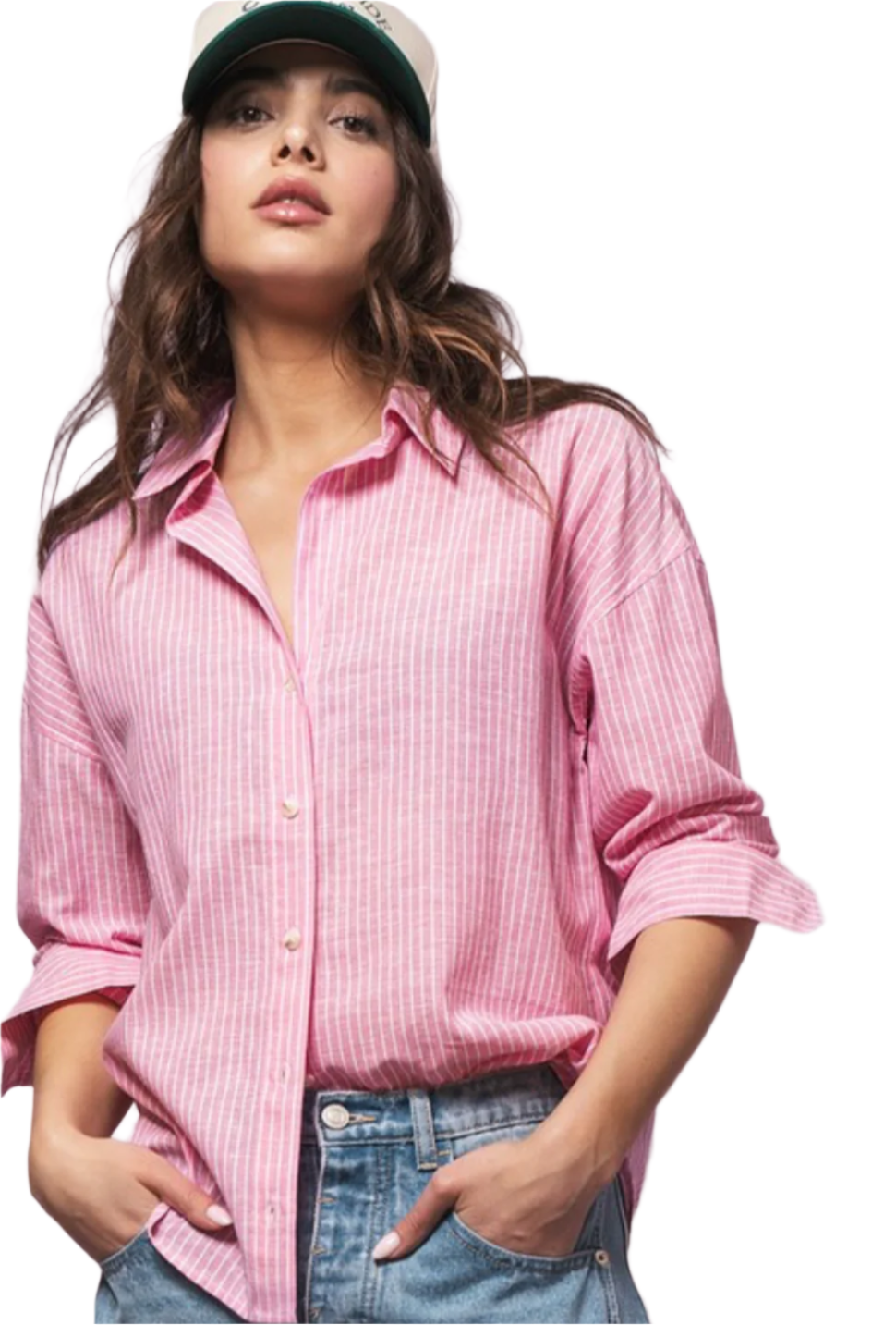 Pink Linen Striped Button Down - Jolie Femme Boutique