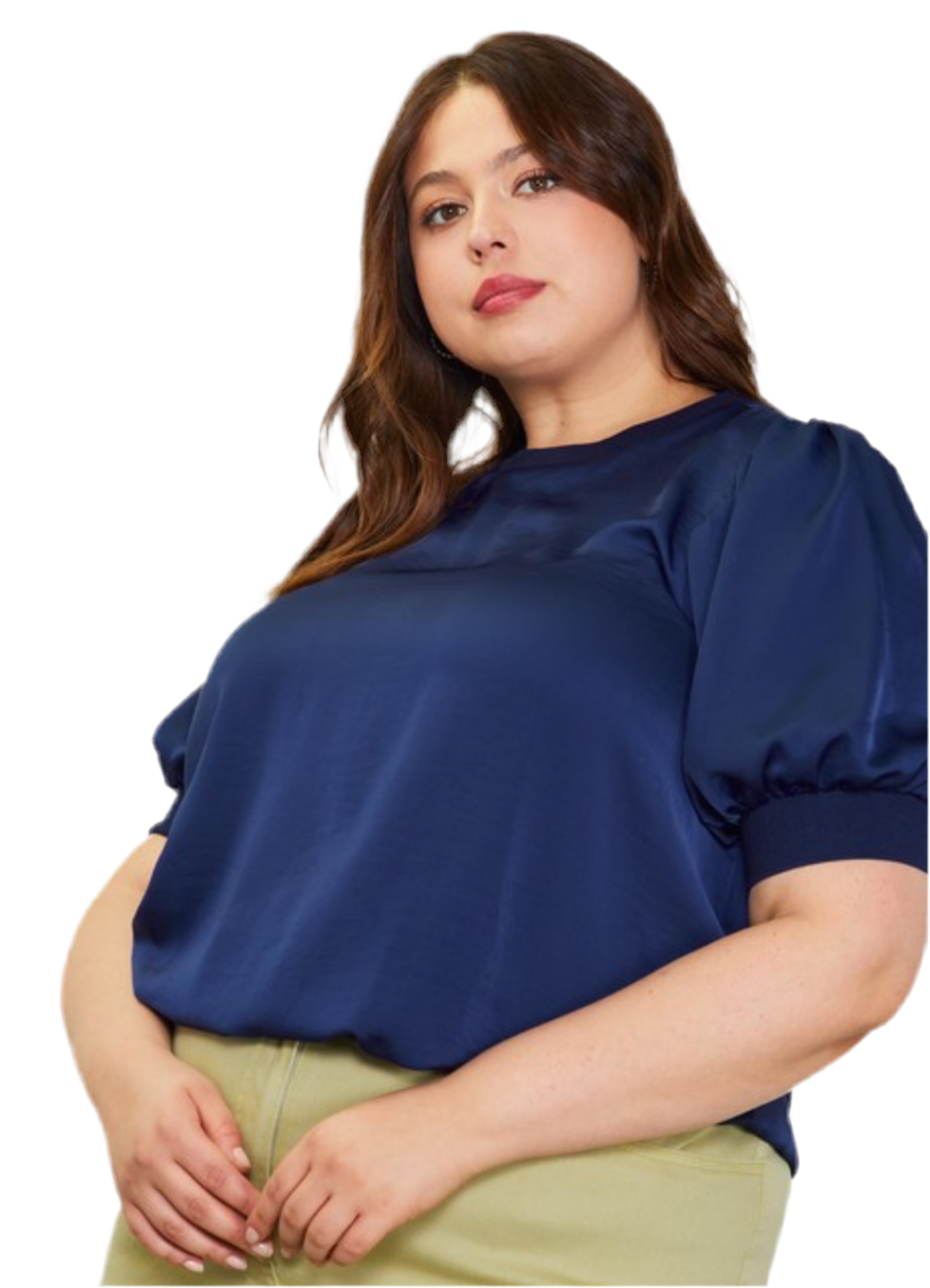 Plus Size Navy Bubble Sleeve Top