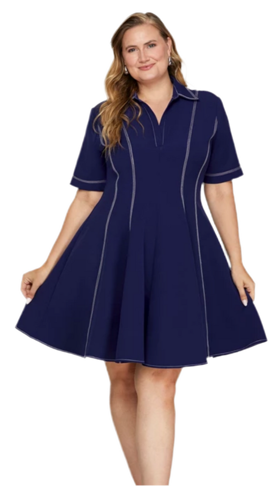 Plus Size Polo Collar Skater Dress