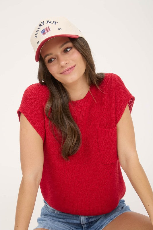 Crewneck Short Sleeve Batwing Top
