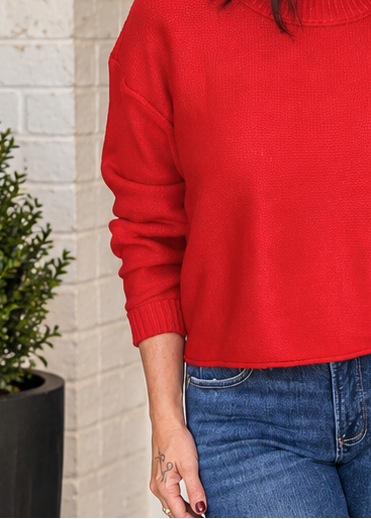 Red Reverse Seam Sweater