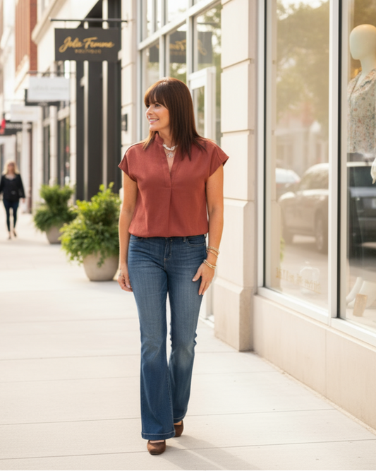 Soft Deep Rust Drop Shoulder Top