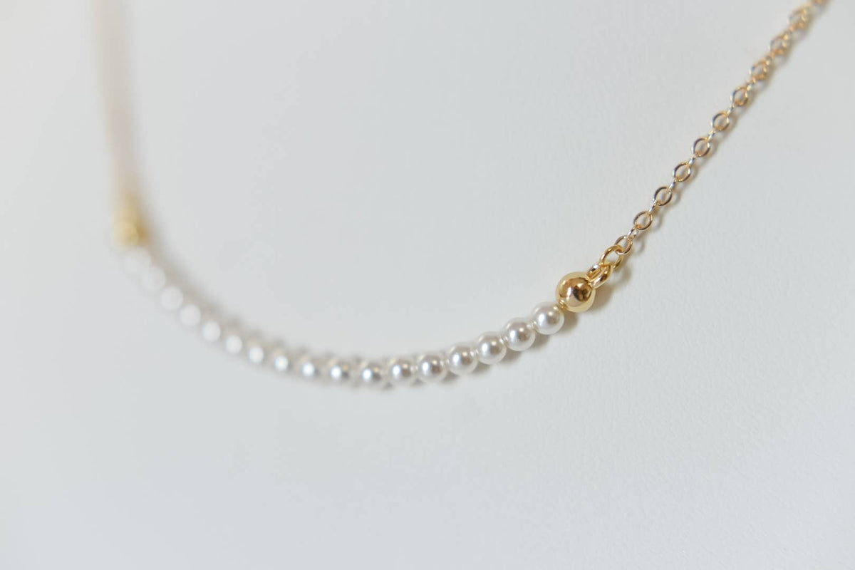 Bella Rey Jewelry 14k gold plated pearl chain necklace on a white background
