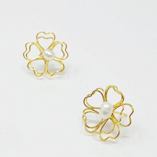 Heart Petals With Freshwater Pearl Earrings - Jolie Femme Boutique