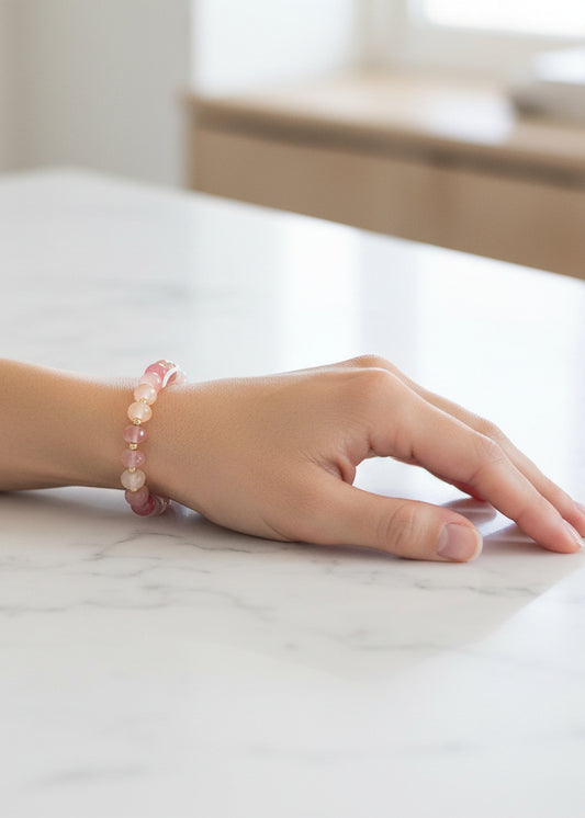 What's Hot - Pink and Red Natural Stone Beaded Stretch Bracelet - Jolie Femme Boutique