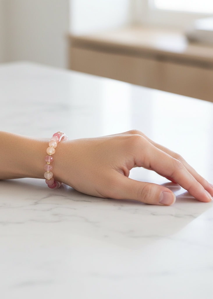 What's Hot - Pink and Red Natural Stone Beaded Stretch Bracelet - Jolie Femme Boutique