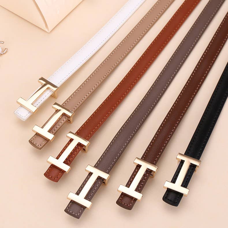 Stylish H-Buckle Thin Leather Belt