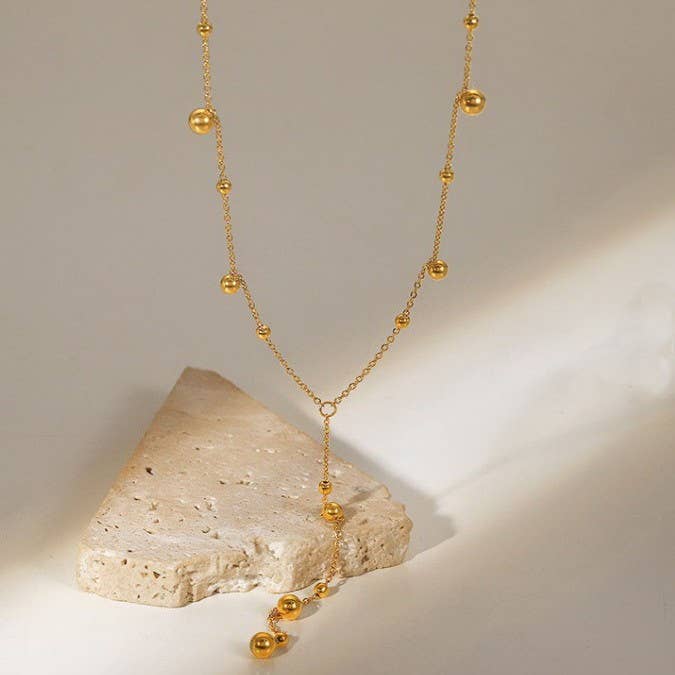 JOSSLYN by wall to wall - 18K STAINLESS STEEL TARNISH FREE BALL Y NECKLACE | 40NK9617 - GOLD - Jolie Femme Boutique