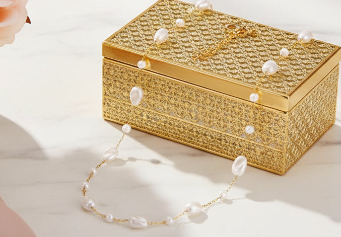 JOSSLYN by wall to wall - 18K STAINLESS STEEL TARNISH FREE PEARL NECKLACE | 40NK9630 - GOLD - Jolie Femme Boutique