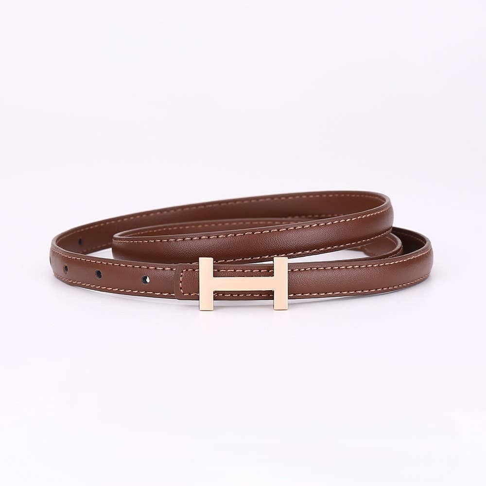 Stylish H-Buckle Thin Leather Belt