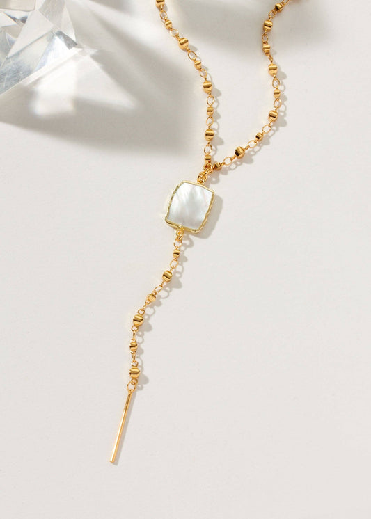 Eterno Amore Gemma Lariat Necklace - Mother of Pearl - Jolie Femme Boutique