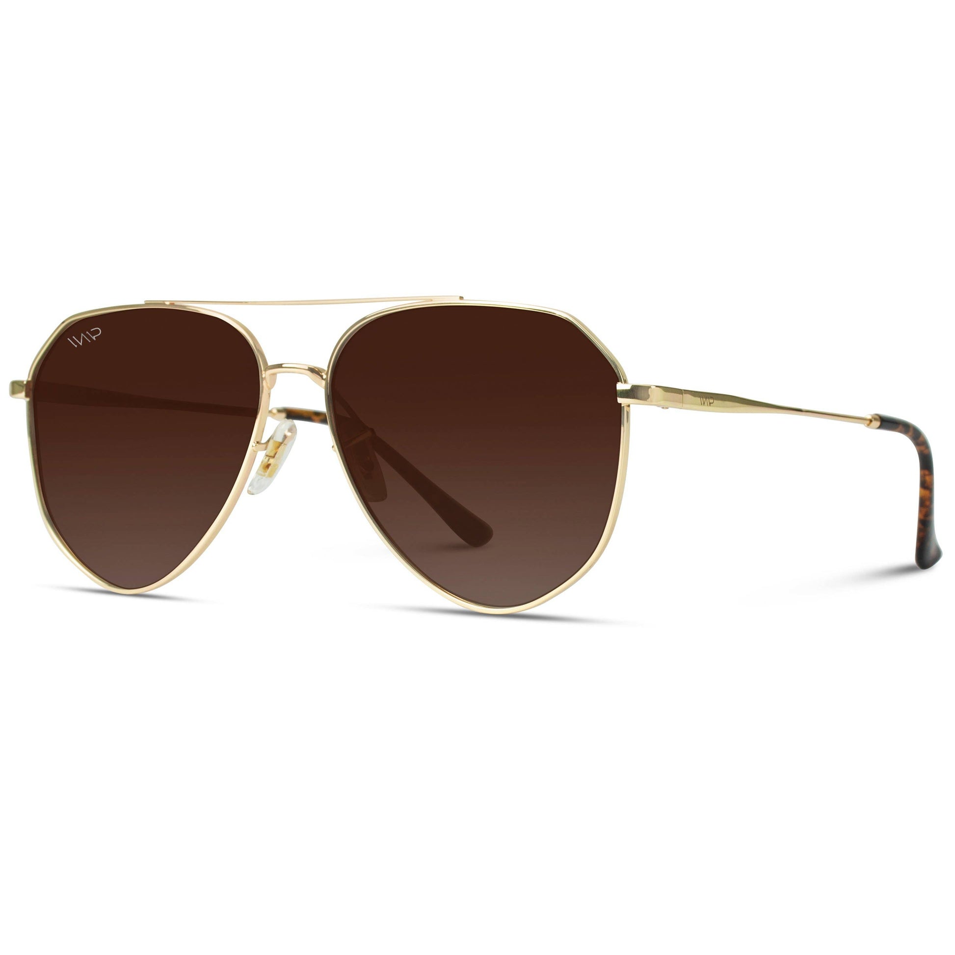 WMP Eyewear - Ramsey - Geometric Polarized Aviators Sunglasses - Gold Frame/Brown Lens - Jolie Femme Boutique