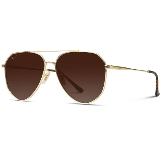 WMP Eyewear - Ramsey - Geometric Polarized Aviators Sunglasses - Gold Frame/Brown Lens - Jolie Femme Boutique