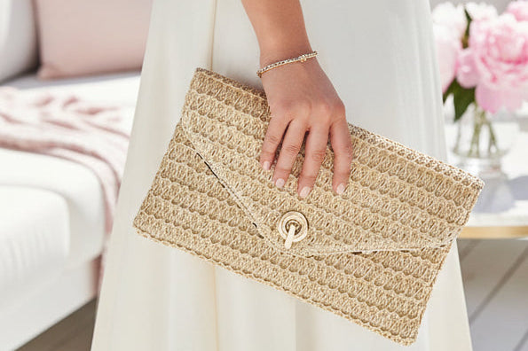 Beige Natural Straw Clutch - Jolie Femme Boutique