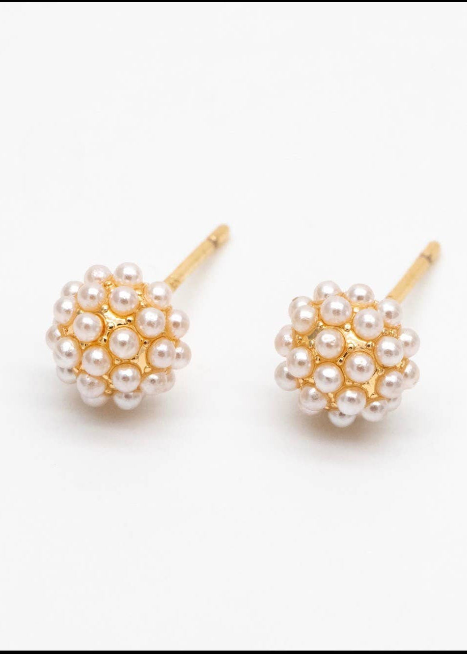 Bella Rey Mini Pearl Cluster Stud Earrings, delicate clustered pearl design on post backs