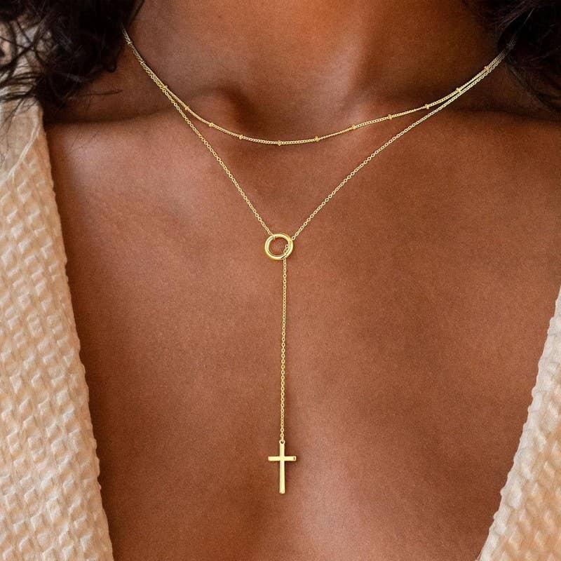 18K Gold Tarnish-Free Y Cross Necklace