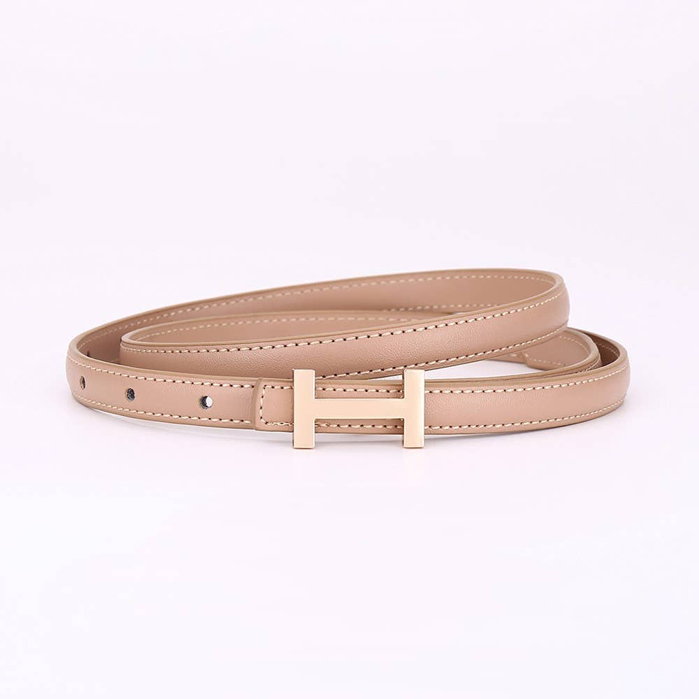 Stylish H-Buckle Thin Leather Belt