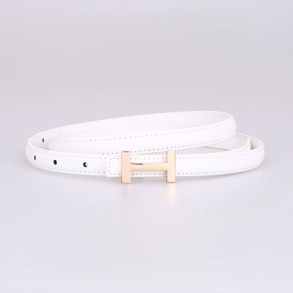 Stylish H-Buckle Thin Leather Belt