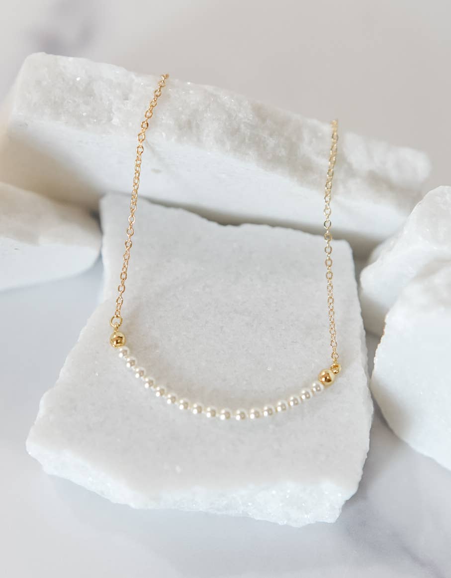 Bella Rey jewelry 14k gold plated pearl chain necklace on a clean background