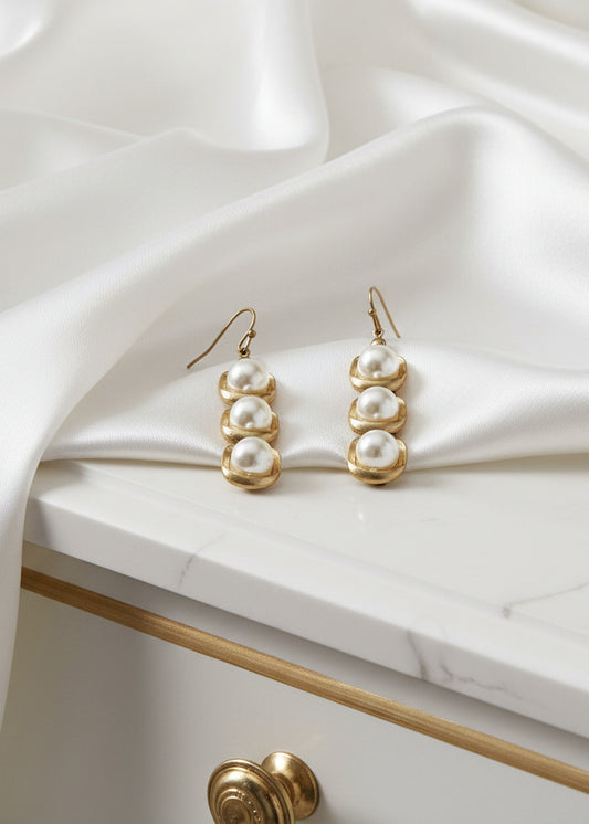 What's Hot - Gold Wired Three Freshwater Pearl .5" Drop Earring - Jolie Femme Boutique